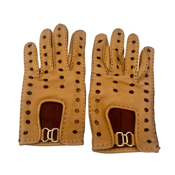Vintage Leather Perforated Driving Gloves Hand Crafted Hand-stitched S/M - Picture 2 of 8